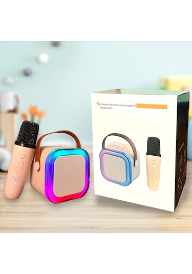 Rgb Işıklı Kablosuz Mikrofonlu Taşınabilir Bluetooth Hoparlör Kar