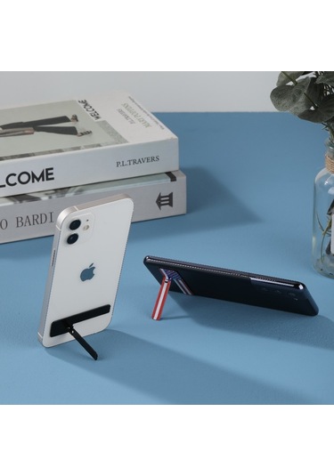 Mufunye Tam Metal Cep Telefonu Tutucu: Ultra İnce, Gizli Arka Yapışkan, Çevirilebilir, Masüstü Folding Stand - Siyah Lakalı