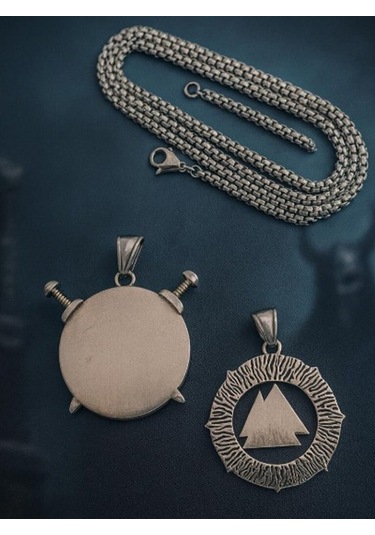 Viking Kolye Seti 2'li Valknut Sembollü Paslanmaz Çelik Erkek Kolye Gümüş