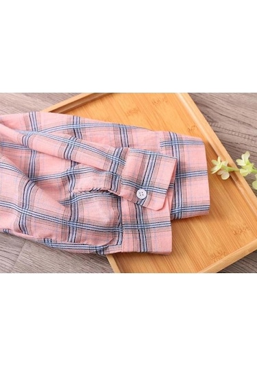 Pembe Güneş Koruyucu Gömlekler Kadın Kapşonlu Ekose Uzun Kollu Bol Üstler İnce Paltolar Hırkalar Pembe Pembe Güneş Koruyucu Gömlekler Kadın Kapşonlu Ekose Uzun Kollu Bol Üstler İnce Paltolar Hırkalar Pembe