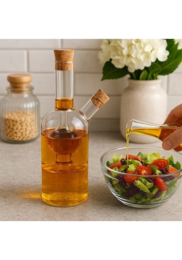 Üç Bölmeli Çift Hazneli Cam Yağdanlık & Sirkelik 260 Ml Zarif Tasarım