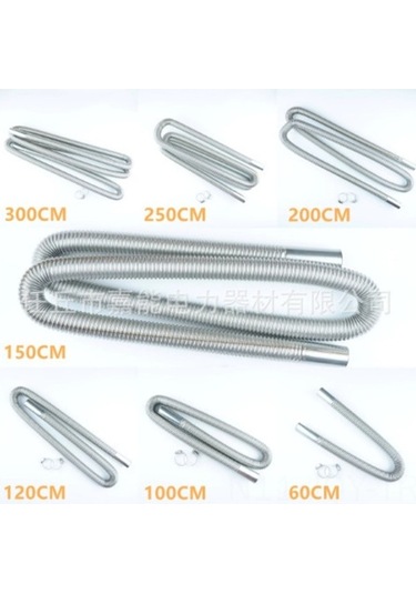 Fortunelane Oto Konfor Isıtıcı: 60-300cm Paslanmaz Çelik Spiral Füm Boru, 13cm Dirsekli, Dayanıklı Kompakt Sistem