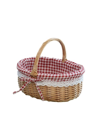 Cbtx Saplı Hasır Piknik Sepeti Söğüt El Dokuma Paskalya Sepeti Oyuncak Saklama, Boyut: L - Kırmızı Izgara