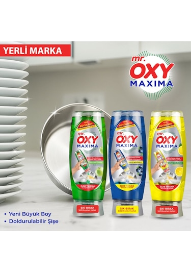 Mr. Oxy Maxima Elde Yıkama Bulaşık Deterjanı Yaban Mersini Kokulu 650 Ml 4 Adet Wc Blok Hediyeli