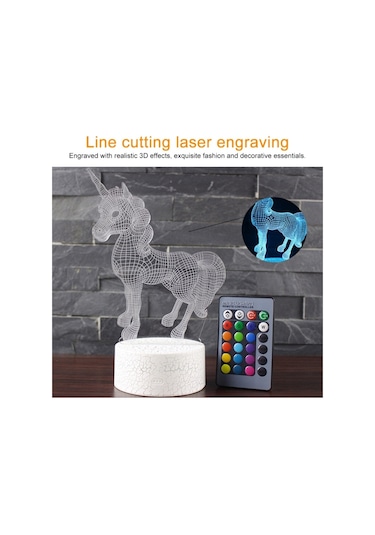 Sones İki Tek Boynuzlu At Şekli Yaratıcı Çatlak Tabanı 3d Renkli Dekoratif Gece Lambası Masa Lambası, Uzaktan Kumanda Versiyonu Çok Renkli