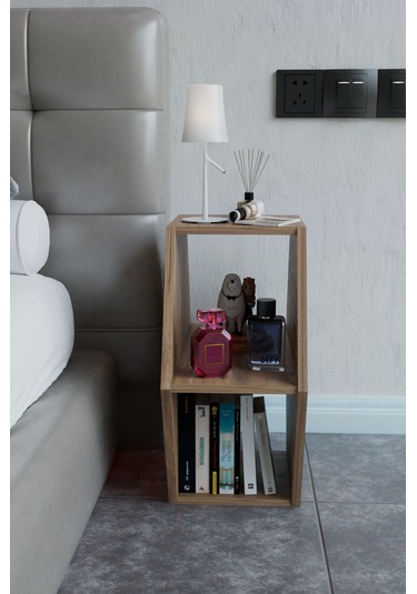 Alpa Ev Mobilya Altıgen Komodin, Modern Başucu Sehpası, Dekoratif Raflı Komodin Kitaplık Atlantik Çam