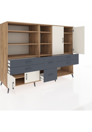 Kronos Dolap 10 Raflı 6 Çekmeceli 4 Kapaklı 220x59x163 Çam-aytaşı Çam-aytaşı/antrasit