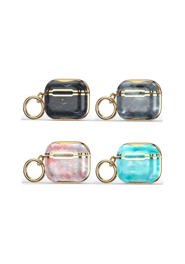 Mermer Doku Galvanik Çerçeve Kulaklık Koruyucu Kılıf Airpods Uyumlu 3 İçin Kanca İle Mor + Gümüş