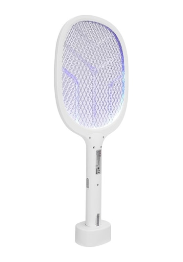 Asonic As-a25 Beyaz/gri 1200mah 3000v Çıkış Uv Mavi Işıklı Şarjli Masaüstü Raket Sinek Öldürücü