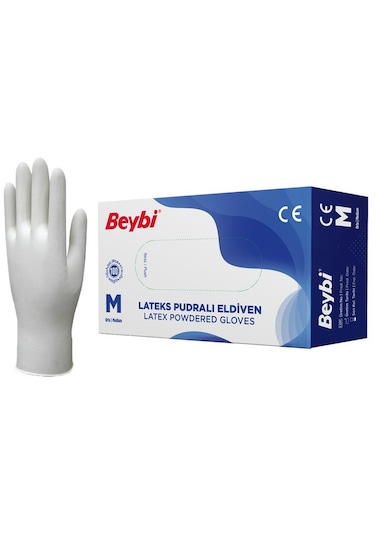 Beybi Pudralı Latex Muayene Eldiveni M 100'lü