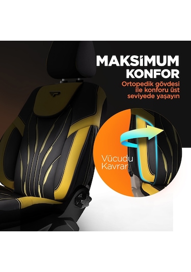 Panda Pars Serisi Deri Oto Koltuk Kılıfı - Sarı