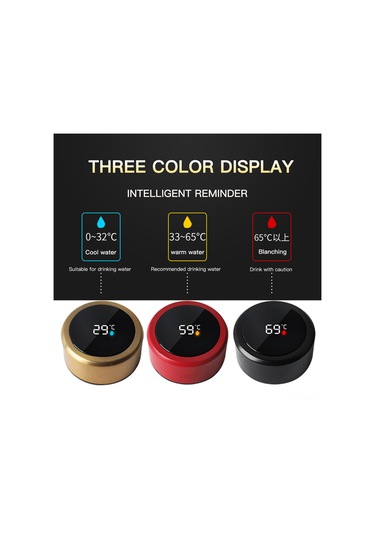 Xiyyadms 470ml Siyah 304 Paslanmaz Çelik Vakumlu Isı Saklama Bardak - Akıllı Sıcaklık Ölçüm Özelliği