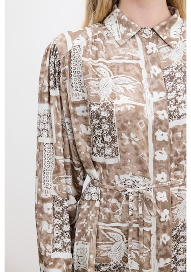 Kuşaklı Retro Tarz Gömlek Ilona Çok Renkli