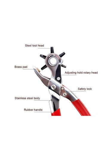 Honmex Çok Fonksiyonlu Deri Ve Kemer Delici Pliers - 6 Farklı Boyut 2mm-4.5mm Çelik Gövde Temiz Delik Aracı