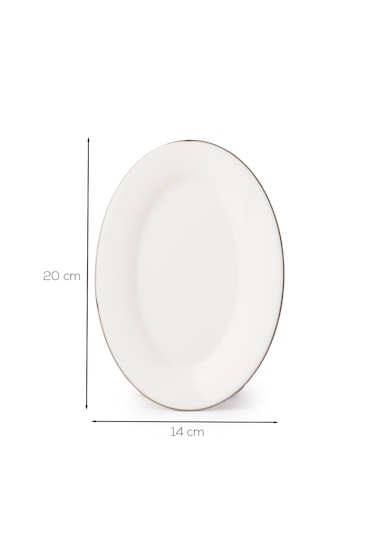Porsima 4443 Gardenya Porselen Platin Fileli Kayık Tabak Seti - Oval Kahvaltılık Sunumluk Seti 20cm Beyaz