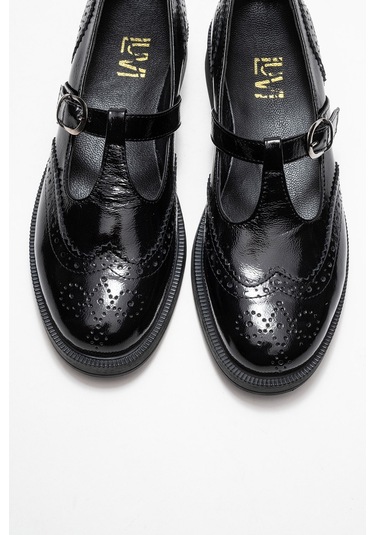 Janney Siyah Rugan Hakiki Deri Bantlı Kadın Loafer Ayakkabı SİYAH RUGAN