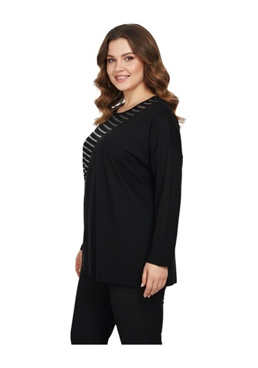 Wearon Kadın Siyah Sıfır Yaka Taşlı Bluz Bgl-st05152 Siyah