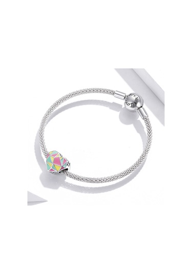 S925 Ayar Gümüş Kalp Geometri Boncuk Dıy Bilezik Kolye Aksesuarları Çok Renkli