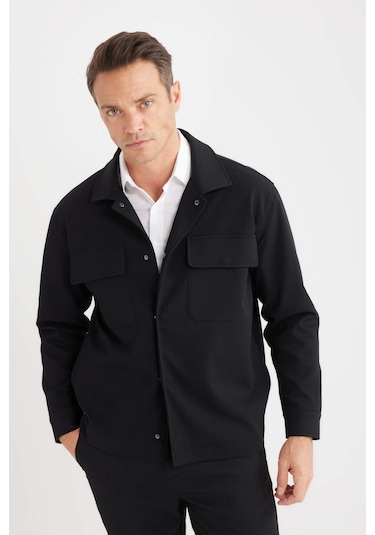 DeFacto Relax Fit Polo Yaka Çıtçıtlı Cepli Gömlek Ceket D7281AX25SPBK81 DeFacto Relax Fit Polo Yaka Çıtçıtlı Cepli Gömlek Ceket D7281AX25SPBK81