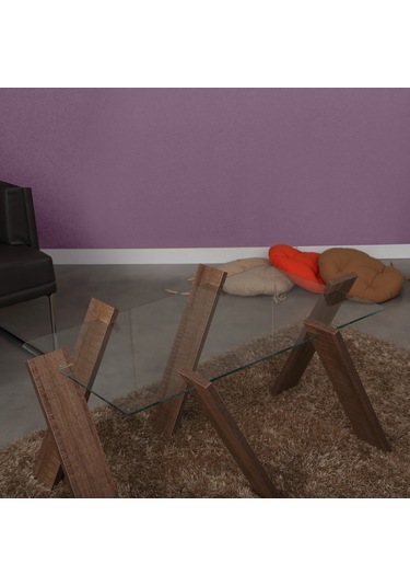 Roman Maxi Cam Orta Sehpa Koyu Meşe /Renkli Dikdörtgen Orta Sehpa