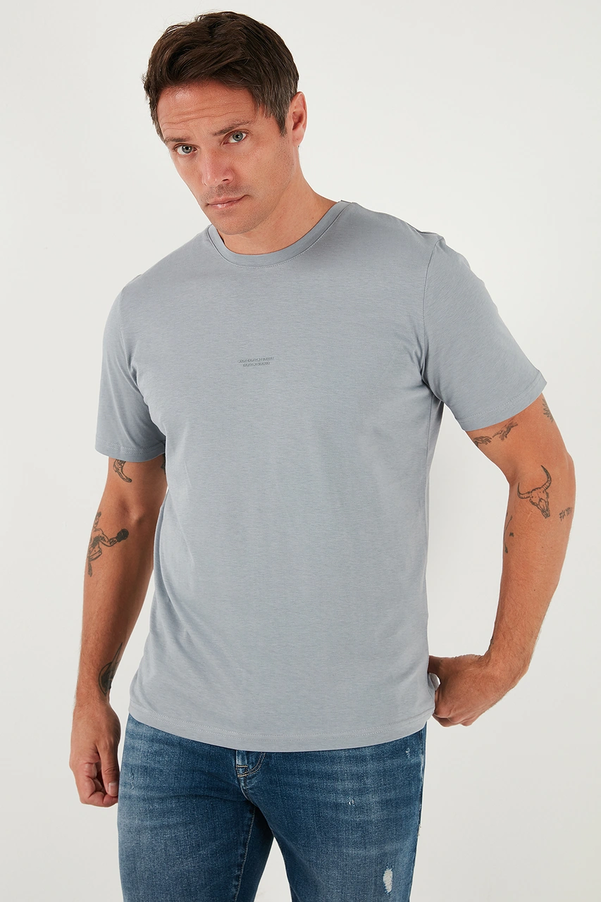 Buratti Yazı Detaylı Pamuklu Regular Fit Bisiklet Yaka Erkek T Shirt 59020203 Açık Gri