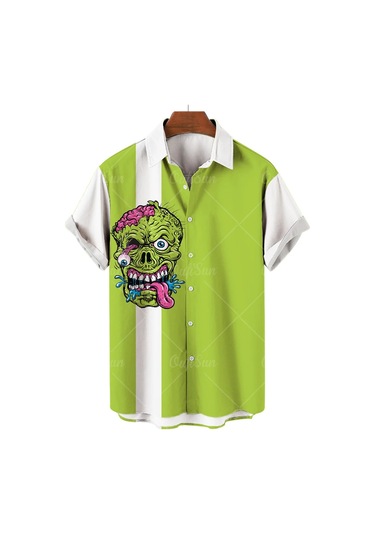 Snapbuyyaz Hawaii Kafatası Erkek Kısa Kollu Rahat Gömlek Dijital 3d Baskı Kore Çiçek Desen Harajuku Stilmavierkek Mavi