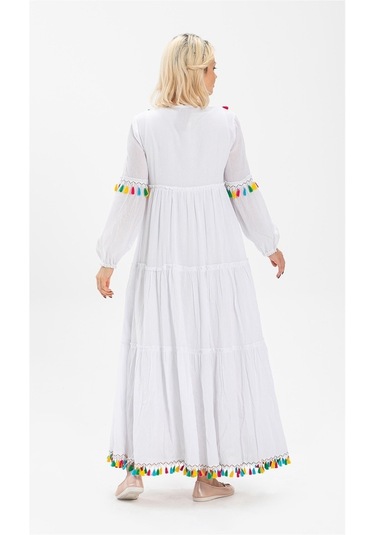 Uzun Kol Şile Bezi Iffet Uzun Elbise Beyaz
