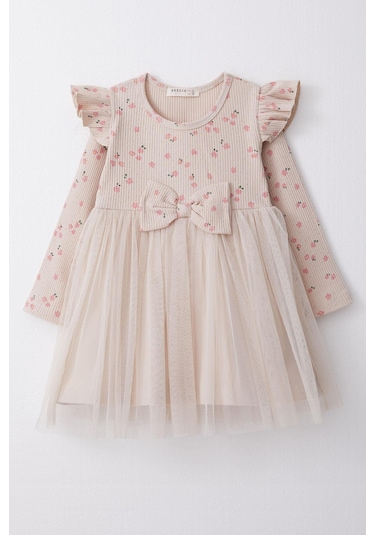 Breeze Kız Çocuk Uzun Kollu Elbise Çiçekli Fiyonklu Tüllü 1.5-5 Yaş, Bej-bej Bej Breeze Kız Çocuk Uzun Kollu Elbise Çiçekli Fiyonklu Tüllü 1.5-5 Yaş, Bej-bej Bej