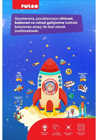 Puedo Manyetik Oyun Seti - Uzay 70 Parça