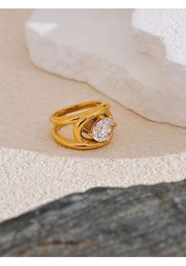 Eetit Parlak Aaa Kübik Zirkonya Paslanmaz Çelik Altın Renk Pvd Kaplama Yüzük Mizaç Moda Kadın Moda Parmak Takı Hediye 6 Altın