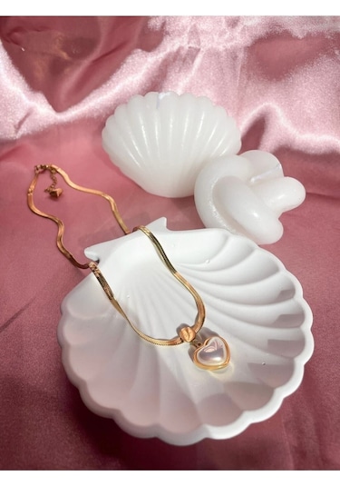 Bhs Life Kadın İtalyan Zincir Çelik Beyaz Kalp Tasarımlı Kolye Gold