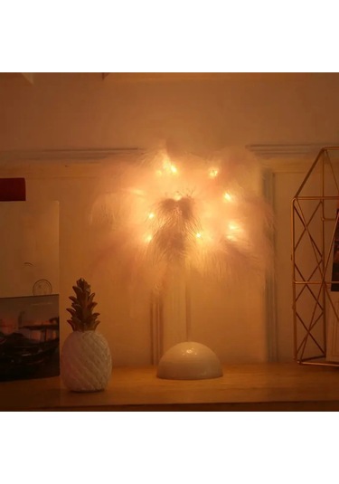 1 Adet Pil Gücü Led Gece Lambası Yatak Odası Düğün Dekorasyon İçin Tüy Masa White Beyaz