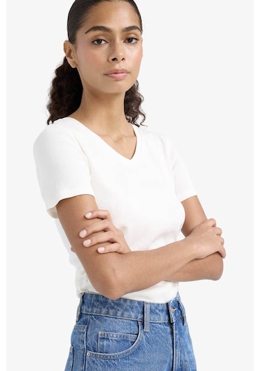 Defacto Slım Fıt Basıc Ekru Kadın T-shirt I1080az/er105 Ekru