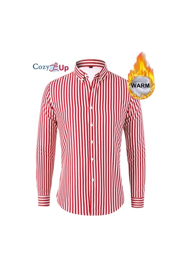 Rahat Up Erkekler Rahat Polar Şerit Gömlek Termal Düğme Yukarı Uzun Kollu Sıcak Gömlek Erkekler İçin Kırmızı