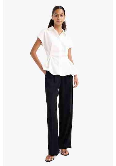 Defacto Fitted Poplin Kısa Kollu Gömlek F7313ax25auer85 Ekru