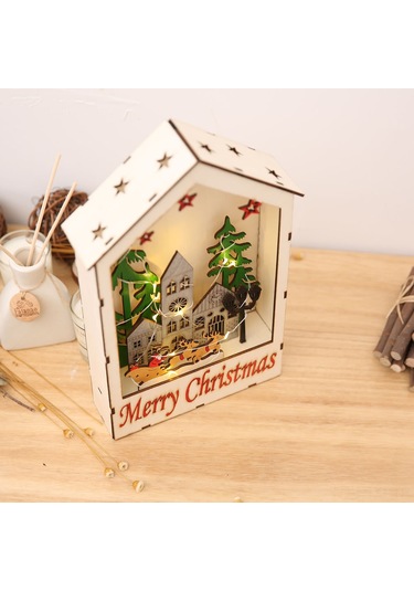 Leezsing Led Işıklı Ahşap Noel Evi Dekoru - Masa & Pencere & Ağaç Süsü Diğer