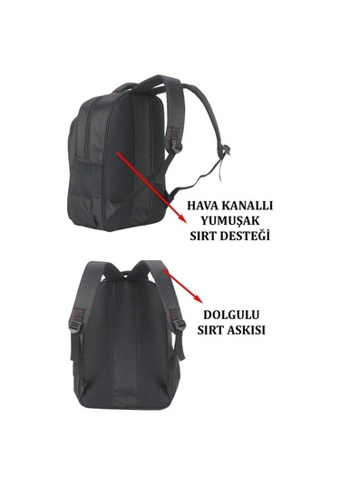 Case Club 2114 Büyük Laptop Sırt Çantası 17 İnç Kılıf Hediyeli Günlük Okul Sırt Çantası Siyah