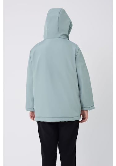 Kız Çocuk Mint Yeşili İçi Kürklü Su Ve Rüzgar Geçirmez Kapüşonlu 3 Cep Kışlık Mont & Kaban & Parka Mint Yeşili