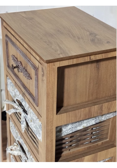 Ahşap 4 Çekmeceli Hasır Görünümlü Sebzelik Atlantik Çam