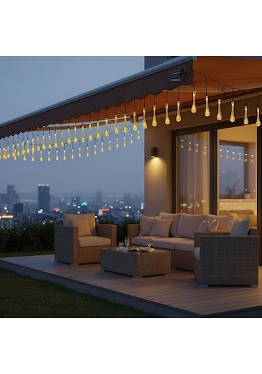 Damla Şeklinde 50 Led Güneş Enerjili Bahçe Balkon Aydınlatma 7 Metre Işık Çok Renkli
