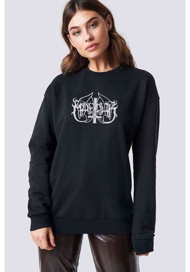 Marduk Logo Baskılı Siyah Kadın Sweatshirt