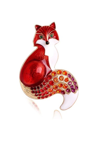 1 Adet Kadınlar İçin Yapay Elmas Emaye Tilki Broşları Hayvan Parti Günlük Broş İğneleri Hediyeler Kırmızı