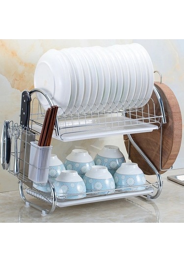 Wondernest Tier Rafı Raf Paslanmaz Çelik Kurutma Drenaj Bulaşık Beyaz 2 Katlı - Dayanıklı Mutfak Organizasyonu Beyaz