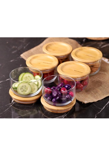 Bambum Duo 300ml 6'lı Bambu Kapaklı Cam Kahvaltılık Seti