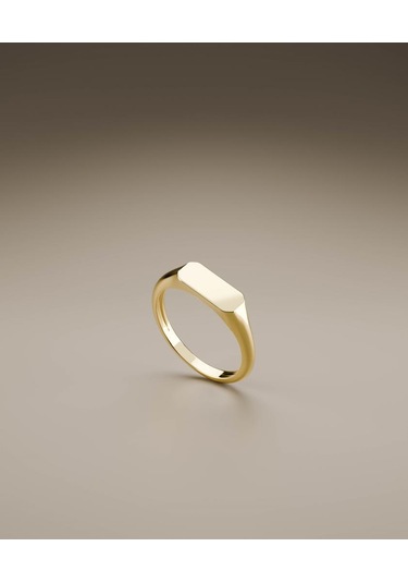 Emerald Signet Minimal Yüzük Sarı - Beyaz