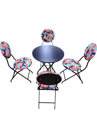 Renkli Yapraklı Metal Bahçe Takımı - 4 Sandalye + 1 Masa