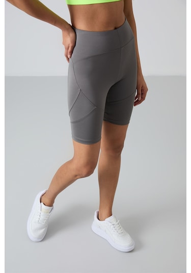 Tommy Life Koyu Gri Polyester Esnek Standart Fit Performans Kadın Biker Tayt - 91013 Koyu Gri