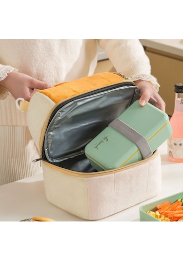 Flanel Tost Çantası Çift Katmanlı İzolasyon Öğle Yemeği Saklama Çantası Omuz Çantası Mor Mor