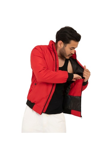 Riverstorm Erkek Kırmızı İçi Astarlı Dik Yaka Mevsimlik Cepli Su Ve Rüzgar Geçirmez Yağmurluk Kırmızı
