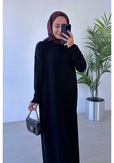 Merserize Elbise - Siyah Siyah